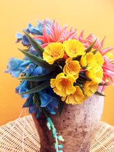 Load image into Gallery viewer, Vintage flowers Headdress in coral blue and yellow
