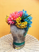 Load image into Gallery viewer, Vintage flowers Headdress in coral blue and yellow
