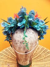 Load image into Gallery viewer, Vintage flowers Headdress in coral blue and yellow
