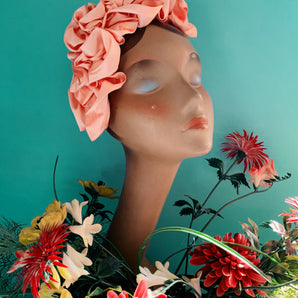 Peach Silk Ruffle headband - Shine-Sheen finish - ASYMMETRICAL style