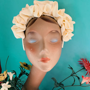 Lemony Cream Silk Ruffle headband - Shine-Sheen finish - FULL style