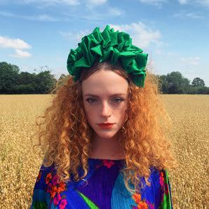 Emerald Green Silk Ruffle Headband