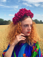 Load image into Gallery viewer, Magenta Pink Silk Ruffle Headband
