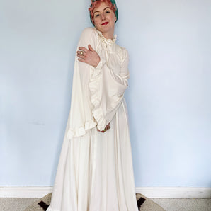 *RESERVED FOR SHARON* Cream Ruffle Kaftan Vintage Dress *PERSONAL COLLECTION*