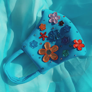 blue flower Bejewelled Gem Fashion Neoprene Face mask