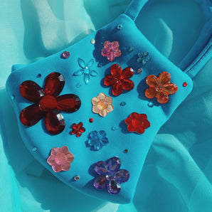 blue flower Bejewelled Gem Fashion Neoprene Face mask