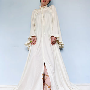 *RESERVED FOR SHARON* Cream Ruffle Kaftan Vintage Dress *PERSONAL COLLECTION*
