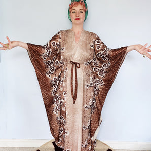 Floral Brown and white Vintage Kaftan Dress