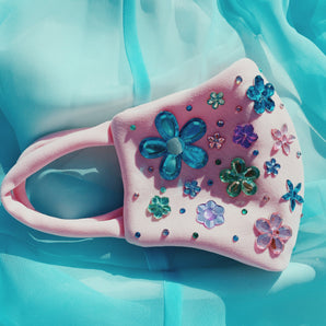 Pink flower Bejewelled Gem Fashion Neoprene Face mask