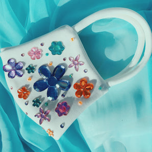 Cream Flower Bejewelled Gem Fashion Neoprene Face mask