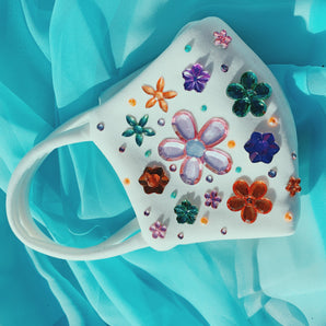 Cream Flower Bejewelled Gem Fashion Neoprene Face mask