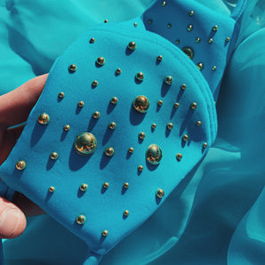 Blue and Gold Embellished Fashion Neoprene Face mask