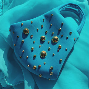 Blue and Gold Embellished Fashion Neoprene Face mask