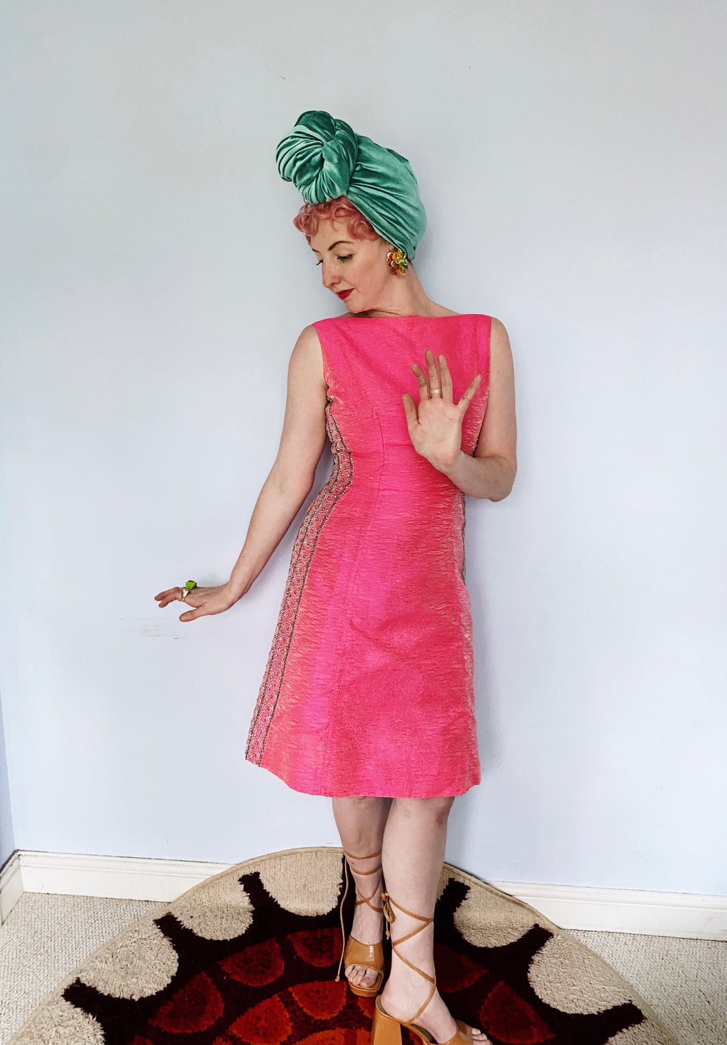 60s Twiggy iridescent hot pink Diamonte Mini Dress