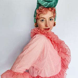 Dusky Pink ruffle Bed jacket