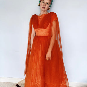 ORANGE tulle prom dress 50s MINT condition *PERSONAL COLLECTION*