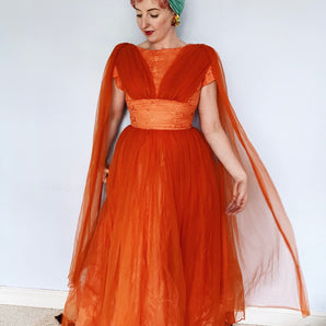 ORANGE tulle prom dress 50s MINT condition *PERSONAL COLLECTION*