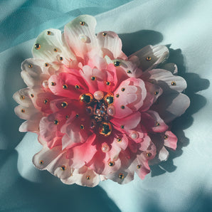 Pink peony with Gold and pearl embellishments- Bejewelled Brooch and Hair Clip