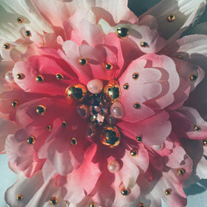 Pink peony with Gold and pearl embellishments- Bejewelled Brooch and Hair Clip