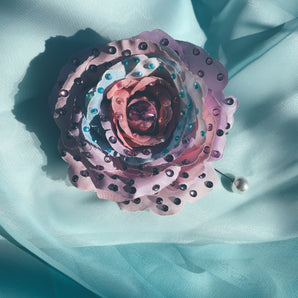 Large pastels bejewelled Rose - pearl pin AND brooch back