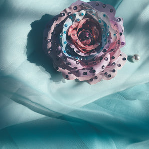 Large pastels bejewelled Rose - pearl pin AND brooch back