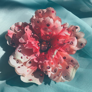 bejewelled pink peony brooch and hair clip