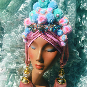 Bespoke Tassel Pom Pom Pastel Turban