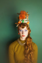 Load image into Gallery viewer, Mint Green and orange Metallic Vintage Flower Pleated Turban Hat

