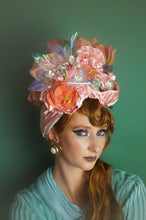 Load image into Gallery viewer, Pink Iridescent Metallic Vintage Flower Pleated Turban Hat
