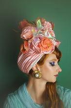 Load image into Gallery viewer, Pink Iridescent Metallic Vintage Flower Pleated Turban Hat

