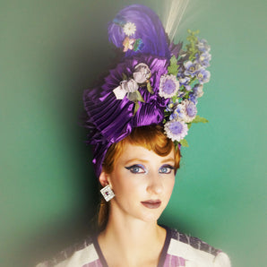 Purple Vintage Feather Flower Turban /Hat