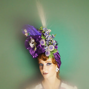 Purple Vintage Feather Flower Turban /Hat