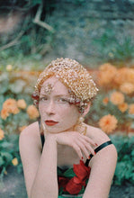 Load image into Gallery viewer, Gold Beaded skull cap headdress
