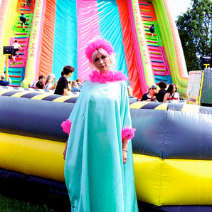 Mint blue/green Liquid Satin Ruffle kaftan Dress