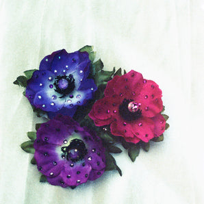3 Silk Anemones Brooches in Posy Purple and Plum