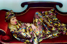 Load image into Gallery viewer, Velvet leopard Print lurex gold trim kaftan Dress
