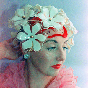 Vintage Flower Power headpiece / skull cap / art piece
