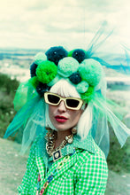 Load image into Gallery viewer, Handmade Tulle Green Pom Pom Headdress
