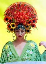 Load image into Gallery viewer, Giant orange fan Frida floral statement headdress / headpiece / crown
