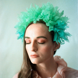 Green Vintage inspired ruffle Pastel Headpiece