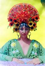 Load image into Gallery viewer, Giant orange fan Frida floral statement headdress / headpiece / crown
