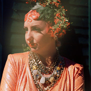 Orange buds vintage flower reversible headpiece