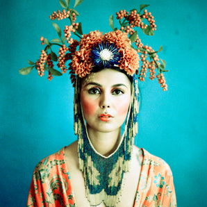 Tribal orange beaded wild flower Crown