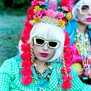 Recycled Gold floral pom pom headpiece