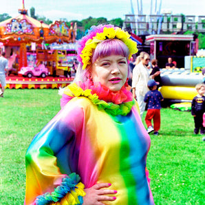 Zap Lolly Rainbow Liquid Satin Ruffle kaftan Dress