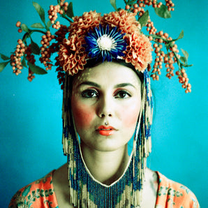 Tribal orange beaded wild flower Crown