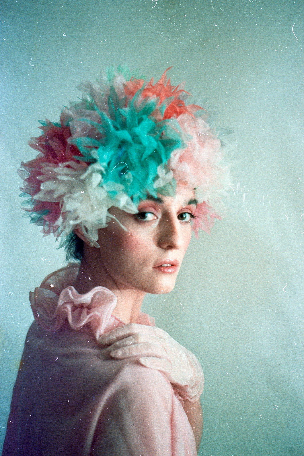 Multicoloured Vintage inspired ruffle Pastel Headpiece