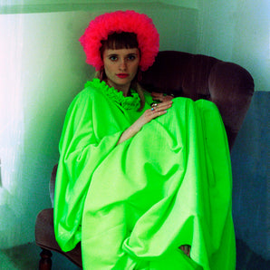 Neon Green Oversized slouchy Ruffle Neck Sweater Dress
