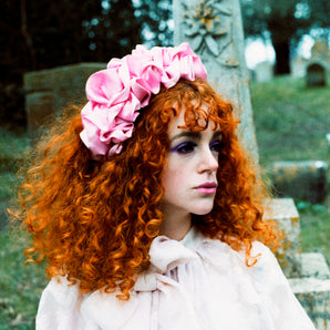 Baby Pink Silk Ruffle headband - Shine-Sheen finish - ASYMETRICAL style