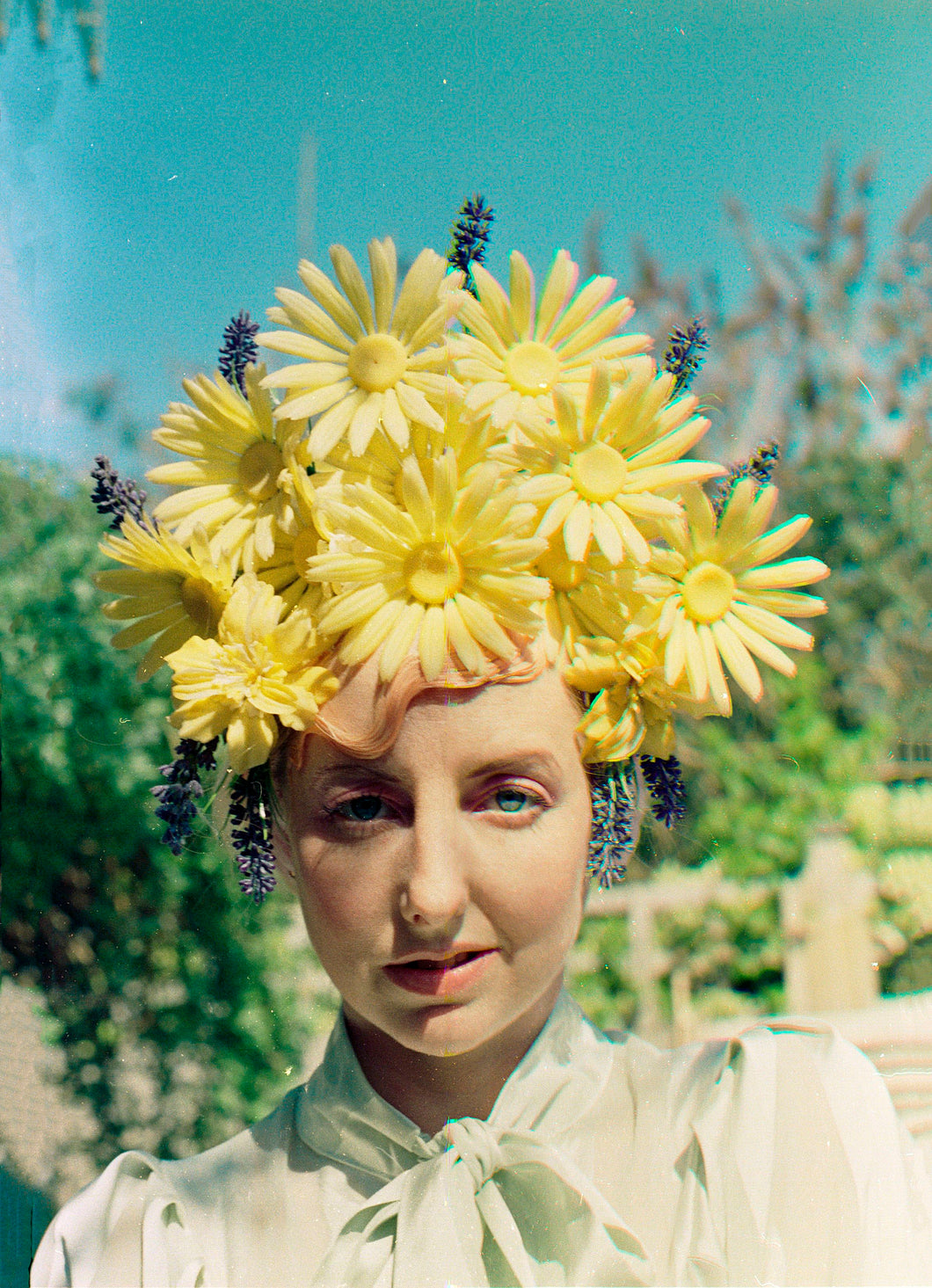Yellow 60s daisies and Lavender Vintage Flower Headdress